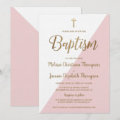 Invitation Blanc rose simple et or (Devant / Derrière)