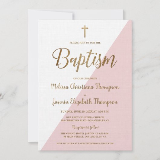 Invitation Blanc rose simple et or (Devant)