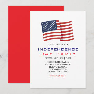 Invitation Blanc rouge et bleu 4 juillet Fête de l'Indépendan