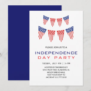 Invitation Blanc rouge et bleu 4 juillet Fête de l'Indépendan