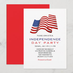 Invitation Blanc rouge et bleu 4 juillet Fête de l'Indépendan