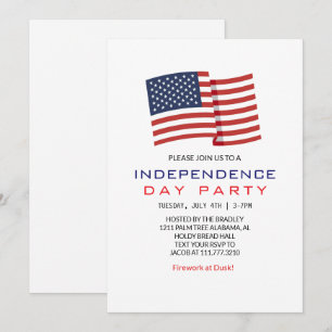 Invitation Blanc rouge et bleu 4 juillet Fête de l'Indépendan