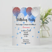 INVITATION BLANC ROUGE ET BLEU BALLON D'ANNIVERSAIRE ARGENT D (Debout devant)