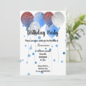 INVITATION BLANC ROUGE ET BLEUE BALLON D'ANNIVERSAIRE BLANC S (Debout devant)