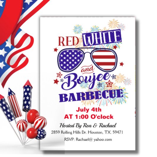 Invitation Blanc Rouge Et Boujee 4 juillet BBQ