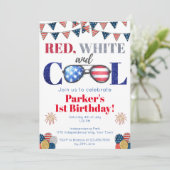 Invitation Blanc rouge et Cool 4 juillet Anniversaire (Debout devant)
