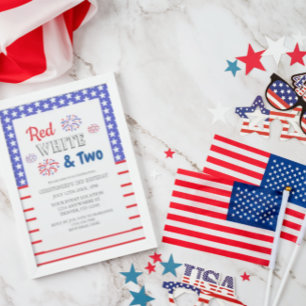 Invitation Blanc rouge et deux 2e anniversaire