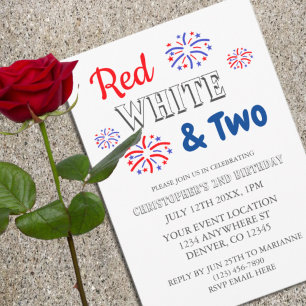 Invitation Blanc rouge et deux 2e anniversaire