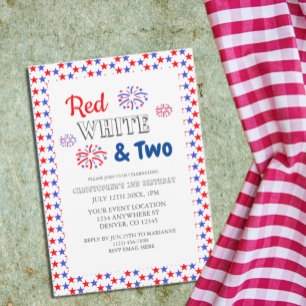 Invitation Blanc rouge et deux 2e anniversaire