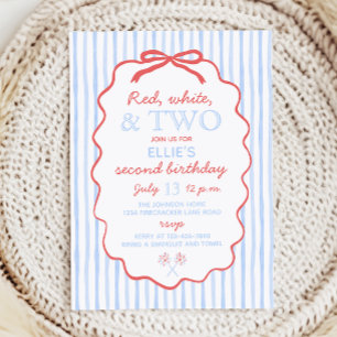 Invitation Blanc rouge et deux 4 juillet 2e anniversaire