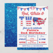 Invitation Blanc Rouge Et Deux 4 juillet Américains Anniversa (Devant / Derrière)