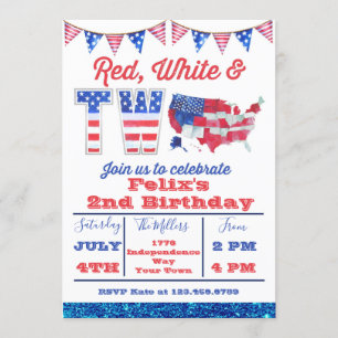 Invitation Blanc Rouge Et Deux 4 juillet Américains Anniversa