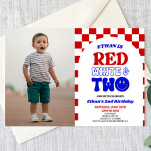Invitation Blanc rouge et deux 4 juillet fête du 2e anniversa