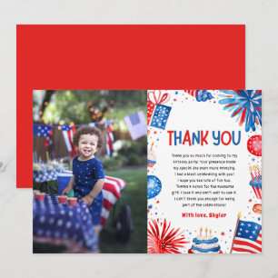 Invitation Blanc rouge et deux 4 juillet Merci d'anniversaire