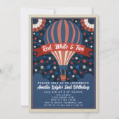 Invitation Blanc rouge et deux ballons 4 juillet Anniversaire (Devant)