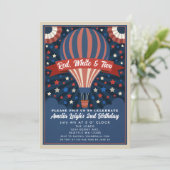 Invitation Blanc rouge et deux ballons 4 juillet Anniversaire (Debout devant)
