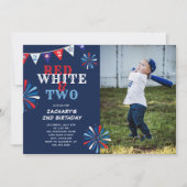 Invitation Blanc rouge et DEUX photo du 2ème anniversaire (Devant)