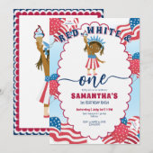 Invitation Blanc rouge et une fille 4 juillet 1er anniversair (Devant / Derrière)