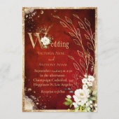 Invitation Blanc Rouge or Botanique Floral Rustique Mariage (Devant)
