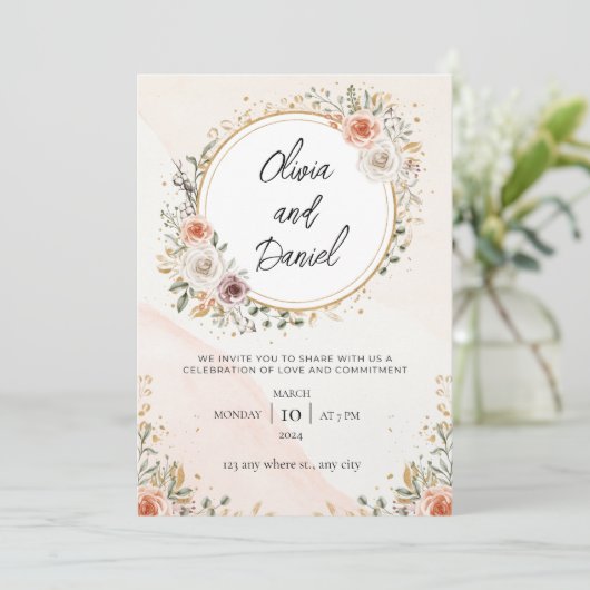 Invitation Blanc Rustique Aquarelle Floral mariage libre (Debout devant)