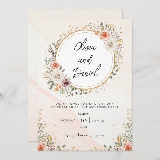 Invitation Blanc Rustique Aquarelle Floral mariage libre (Devant / Derrière)