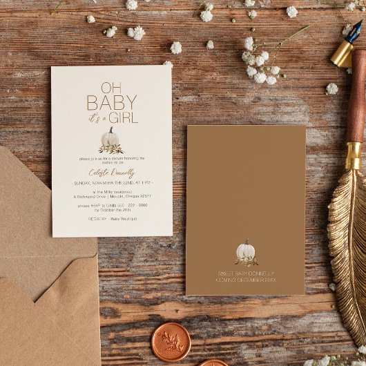 Invitation Blanc Rustique Boho Citrouille Oh Baby Girl Douche