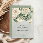 Invitation Blanc Sage Vert Floral Or 100e anniversaire