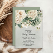 Invitation Blanc Sage Vert Floral Or 40e anniversaire