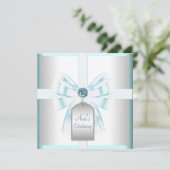 Invitation Blanc sarcelle bleu bébé baptême baptême (Debout devant)