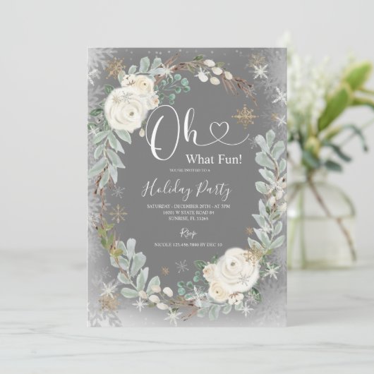 Invitation Blanc Silver Élégant Noël Vacances hiver (Debout devant)