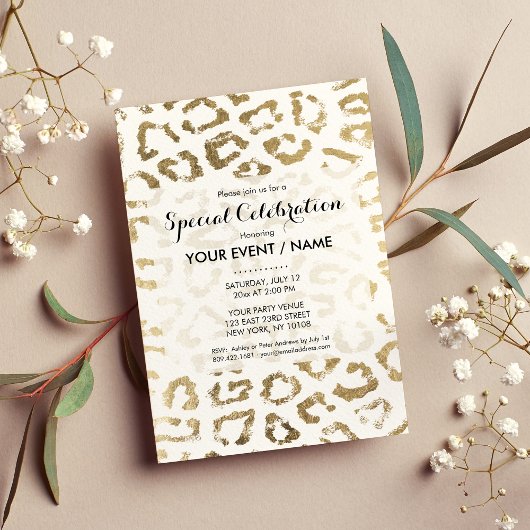 Invitation Blanc simple chic faux or poster de animal moderne