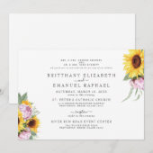 Invitation Blanc simple Mariage de tournesol des deux parents (Devant / Derrière)