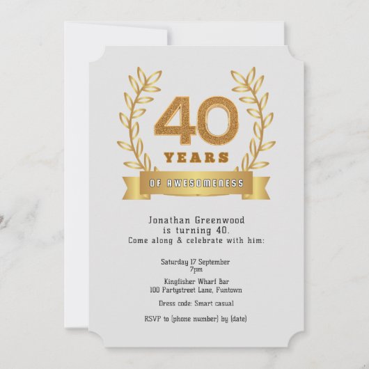 Invitation Blanc standard "40 ans de convivialité" (Devant)