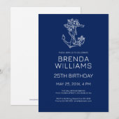 Invitation Blanc sur bleu Floral Bleu Ancre fête d'anniversai (Devant / Derrière)