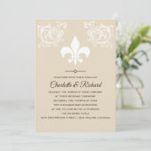Invitation Blanc & Taupe French Fleur De Lis Paroles Mariage (Debout devant)