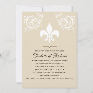 Invitation Blanc & Taupe French Fleur De Lis Paroles Mariage