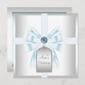 Invitation Blanc Turquoise Baptême Bébé Baptême Christening (Devant / Derrière)