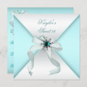 Invitation Blanc Turquoise bleu doux 16 Party (Devant / Derrière)