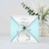 Invitation Blanc Turquoise bleu doux 16 Party (Debout devant)