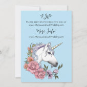 Invitation Blanc Unicorne rose Fleurs Bleu (Dos)