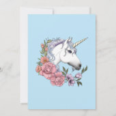 Invitation Blanc Unicorne rose Fleurs Bleu (Dos)