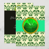 Invitation BLANC VERT DAMAS AVEC TRÈFLE St Patrick's Day (Devant / Derrière)