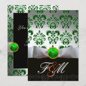 INVITATION BLANC VERT DAMAS & TRÈFLE MONOGRAMME ORANGE OR (Devant / Derrière)