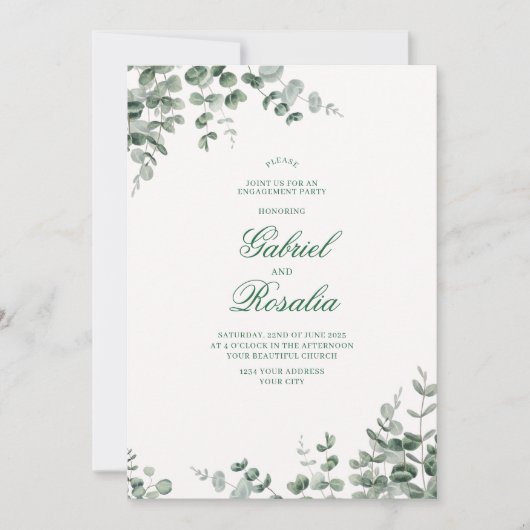 Invitation Blanc vert et noir Mariage floral moderne Invita (Devant)
