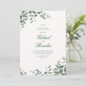 Invitation Blanc vert et noir Mariage floral moderne Invita (Debout devant)