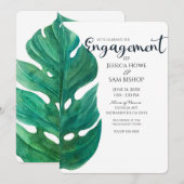 Invitation Blanc & Vert Feuille Tropicale Élégant Engagement (Devant / Derrière)