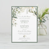 Invitation Blanc Vert Floral Classique Mariage (Debout devant)