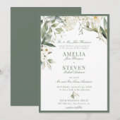Invitation Blanc Vert Floral Classique Mariage (Devant / Derrière)