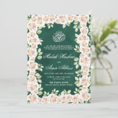 Invitation Blanc vert Floral Mariage musulman islamique (Debout devant)
