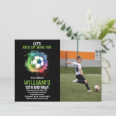 Invitation Blanc Vert Football Anniversaire Avec Photo (Debout devant)